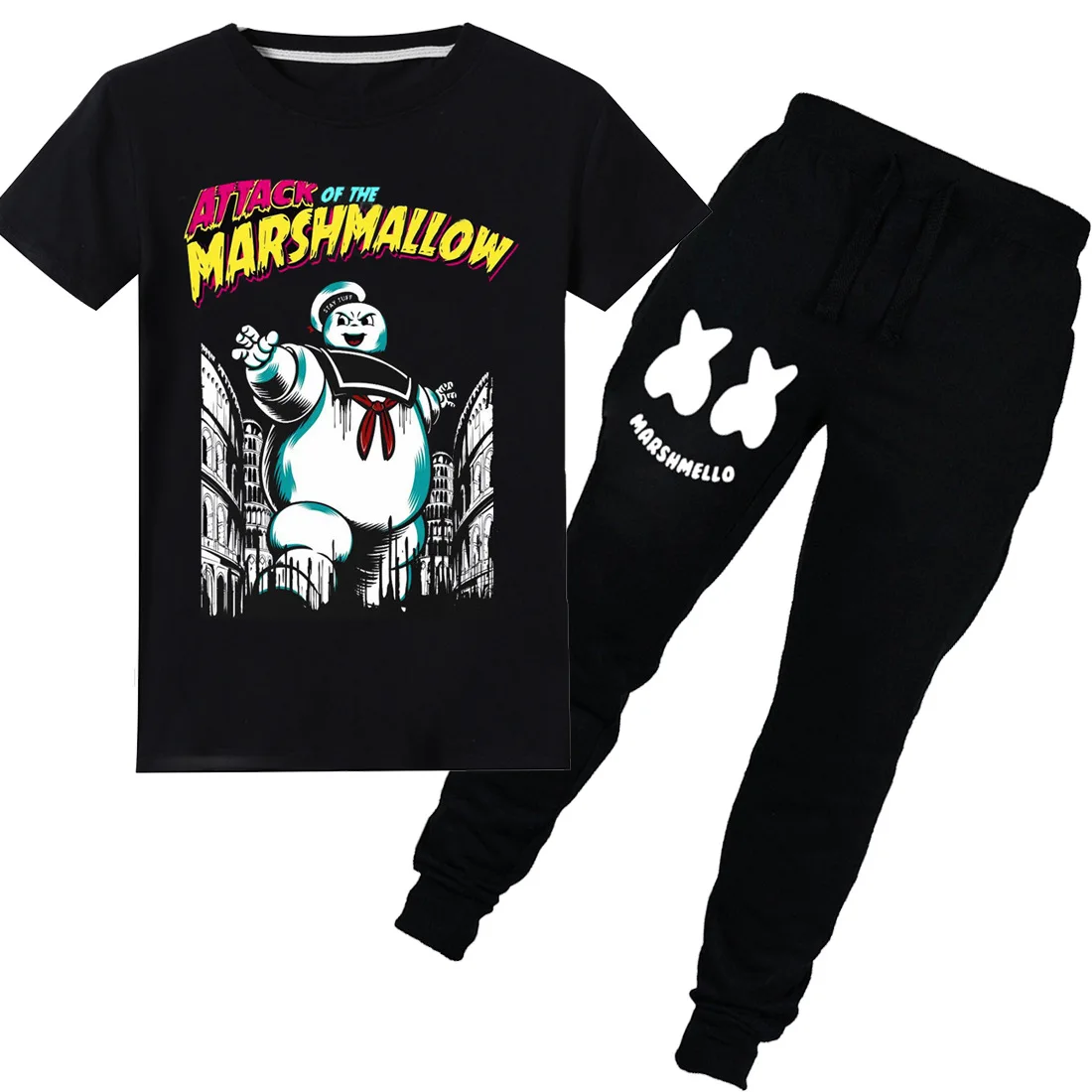 

Ajax 2018 2019 kids summer t-shirt set boy girl short sleeve cotton DJ Music Marshmello print Tops Tees children 2pcs clothes