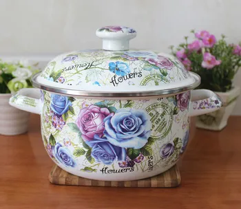 

sell like hot cakes 20cm Full of flowers enamel pan Enamel pot stewpot