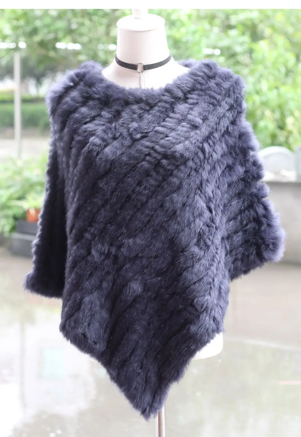 Женский модный пуловер, вязаный шарф из натурального кроличьего меха, пончо, накидка для женщин, весна-осень, натуральная кроличья меховая накидка, треугольная шаль, палантин - Цвет: navy blue
