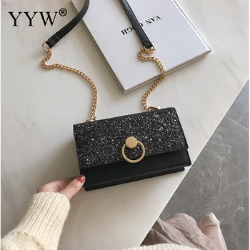 

Pu Leather Sequin Crossbody Bag For Women Flap Bolsa Feminina Gold Chain Fashion Womens Shoulder Bag Small Shoulder Messager Bag