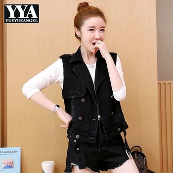 

Boyfriend Style Denim Vest Women 2019 Spring Autumn Loose Fit Sleeveless Short Jacket Cardigan Vintage Black Abrigo Mujer M-2XL