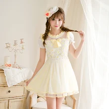 Принцесса сладкий Лолита конфеты дождь платье японский шифоновое платье, японский короткий рукав трапециевидной формы laceprinting платье c22ab7152
