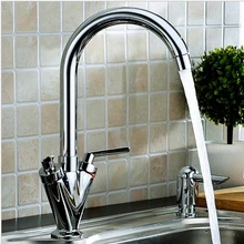 Оптом и в розницу Модный высококачественный латунный хромированный горячий и холодный двойной рычаг кухонная раковина смеситель для раковины кран