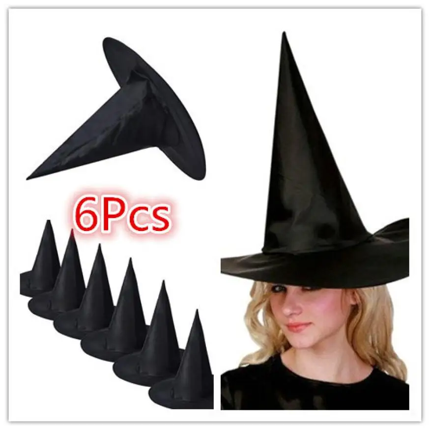 

6Pcs Adult Womens Black Witch Hat For Halloween Costume Accessory Cap Witch Hat 8.14
