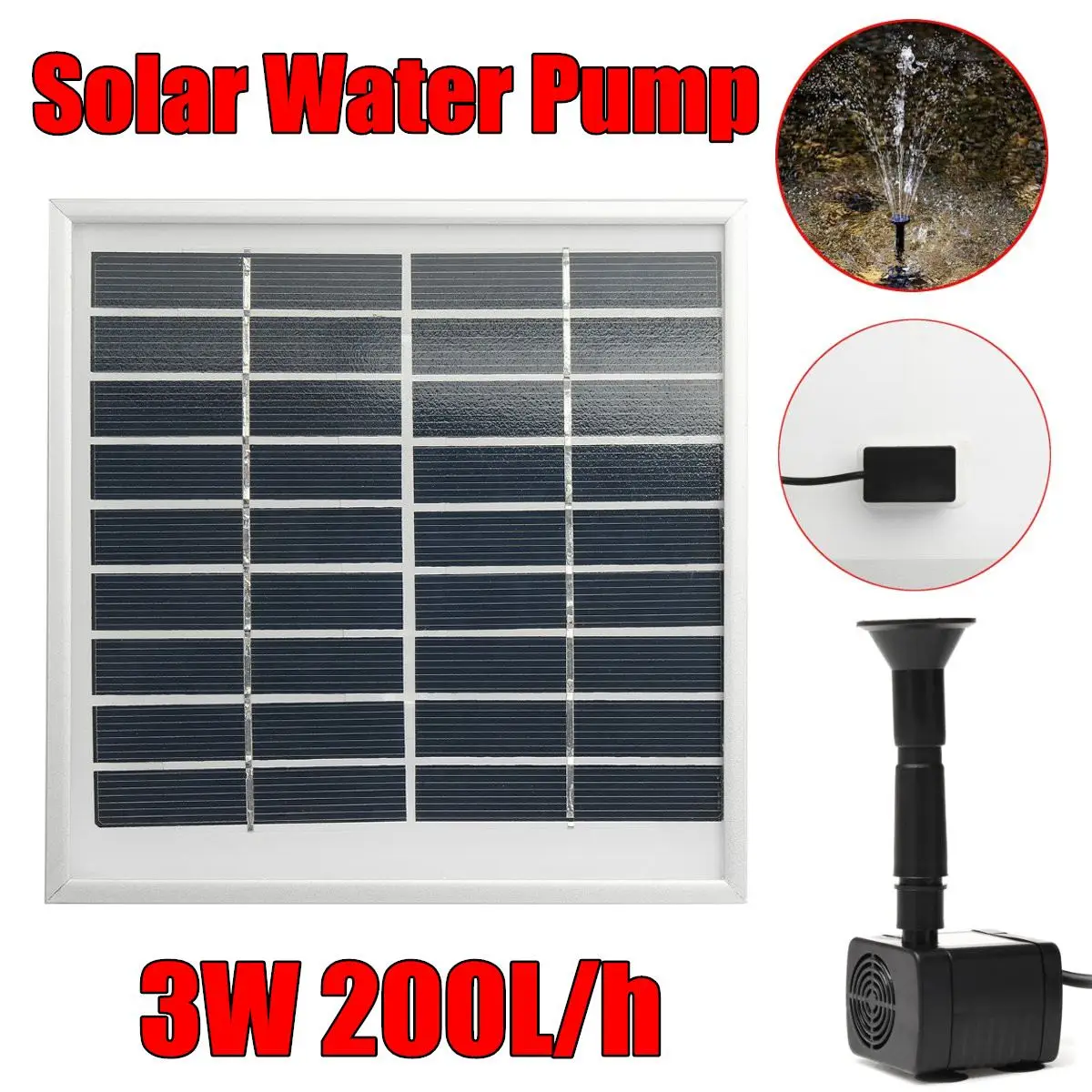 

3W Solar Powered Fountain Submersible Water Pump Pond Kit Power Garden Panel