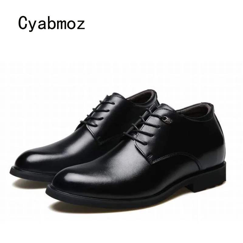

Cyabmoz Men Black Dress Shoes 6CM Height Increasing Split Leather Fashion Man Hidden Elevator Mens Lace up Party Wedding Shoes