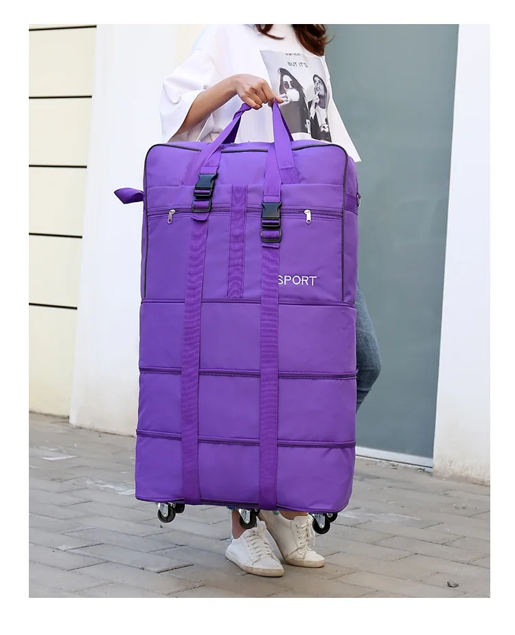 Large-capacity Portable Travel Bag Rolling Luggage Can Expand Aviation Checked Bag Mobile Rolling Backpack Oxford Cloth Bag