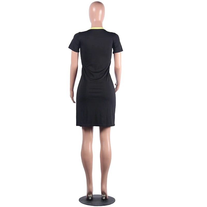 Короткое платье-футболка, женское повседневное летнее платье, короткий рукав, цветочный принт, круглый вырез, черное облегающее мини-платье-футболка, уличная одежда