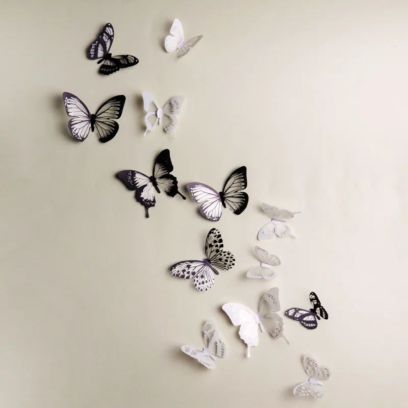 18pcs Black white 3d Crystal Butterfly Wall Sticker wedding decoration Butterflies Art Decals living room bedroom decor Stickers