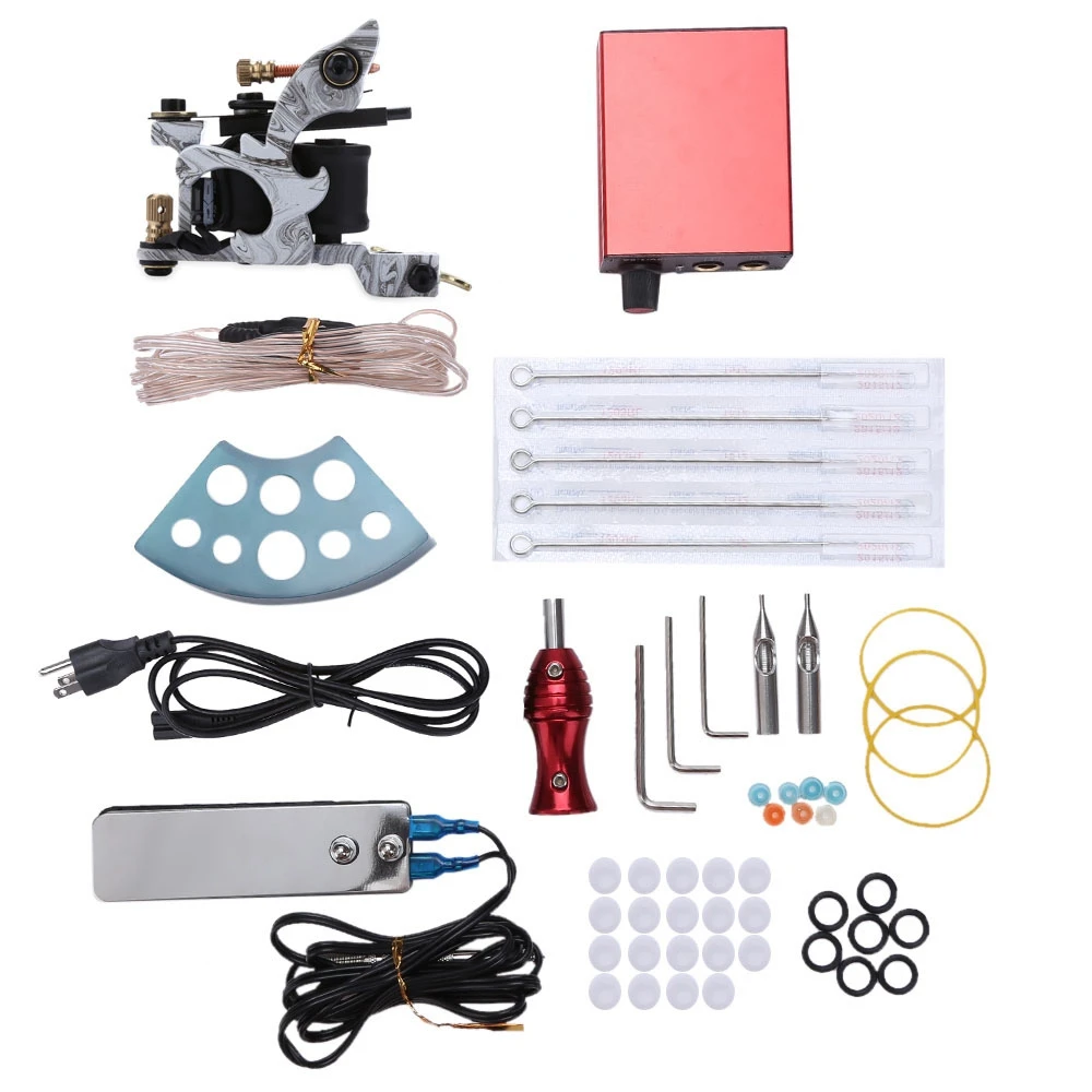 

Complete 1 Set Electric Shader Tattoo Kits Wrap Coils Guns Machine Shader Liner Power Supply Disposable Needles