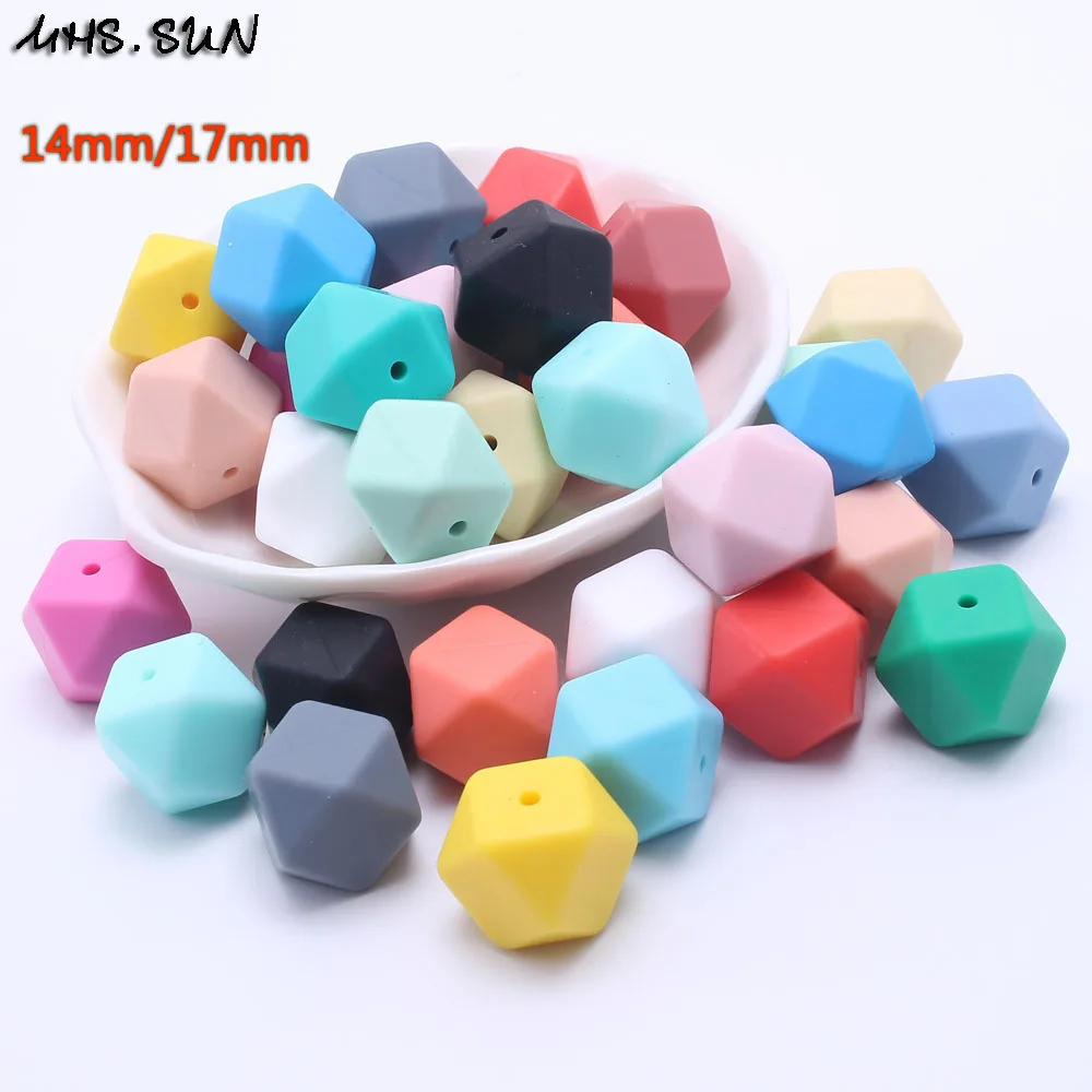 

MHS.SUN Nursing baby/breastfeeding chewable hexagon silicone beads 14mm/17mm 100% food grade geometry teething chunky beads mix