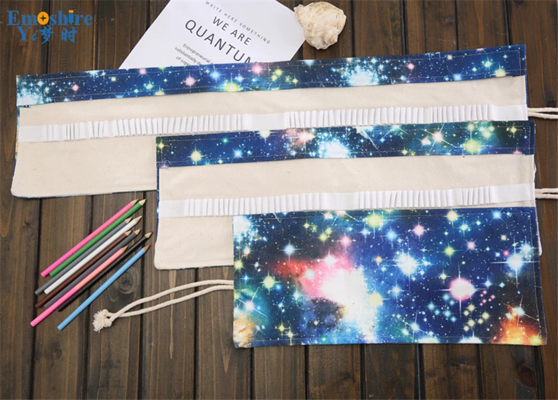 Emoshire Cosmic Galaxy Time Curtain Coil Pencil Bag Pole Large Capacity Student Canvas Painting Art Pencil Bag (3)