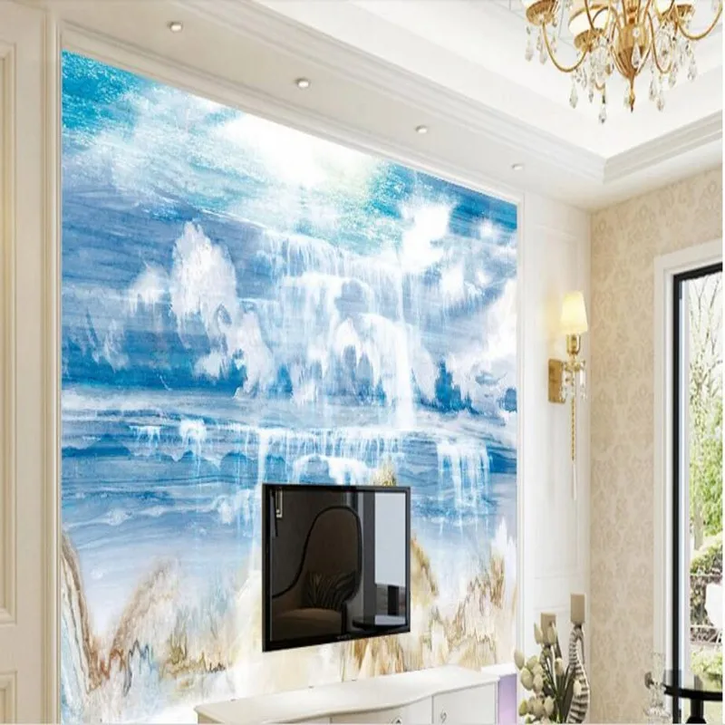 beibehang  3d high - definition marble marble pattern clouds sea water wealth of the background wall non - woven wallpape