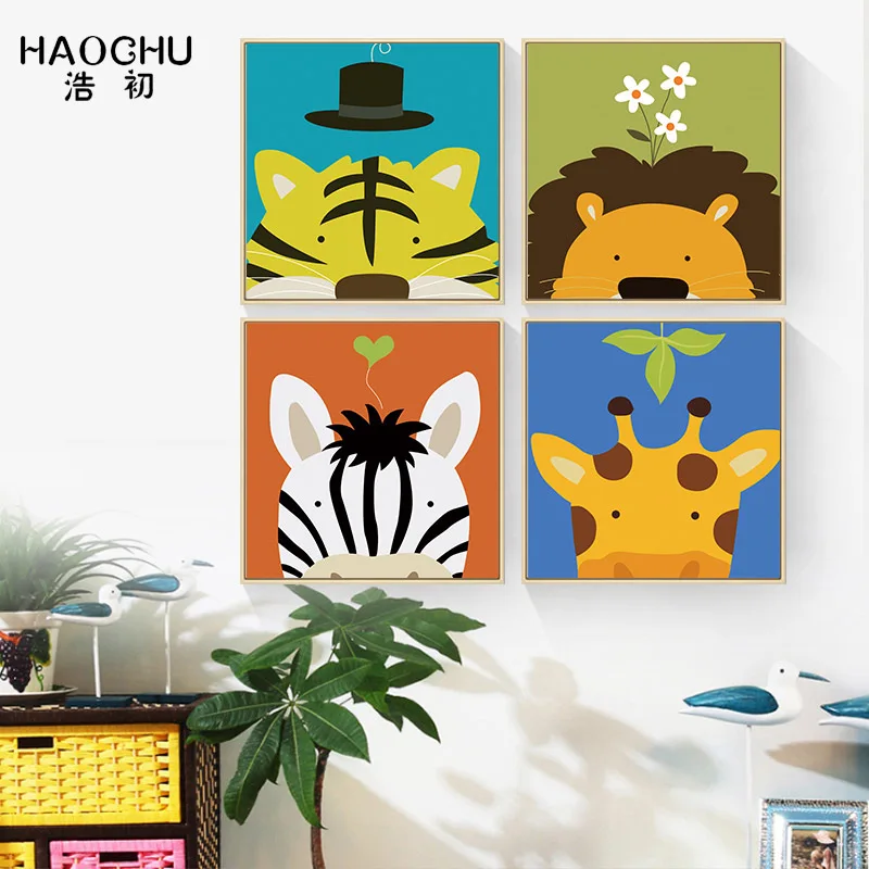 

HAOCHU Modern Cartoon animal Tiger Bedroom Wall Decorative Canvas Art Oil Painting for living room kitchen decoration poster