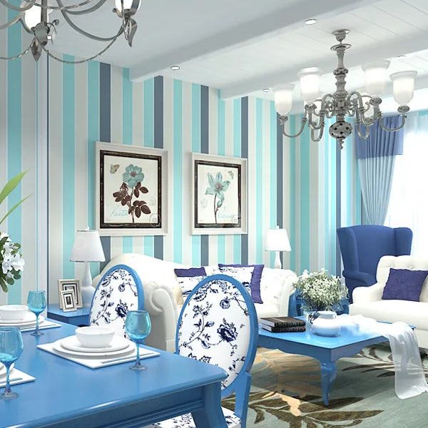 Средиземноморский стиль обои вертикальные полосы ретро синий Ностальгический гостиная нетканый ТВ фон стены северные обои