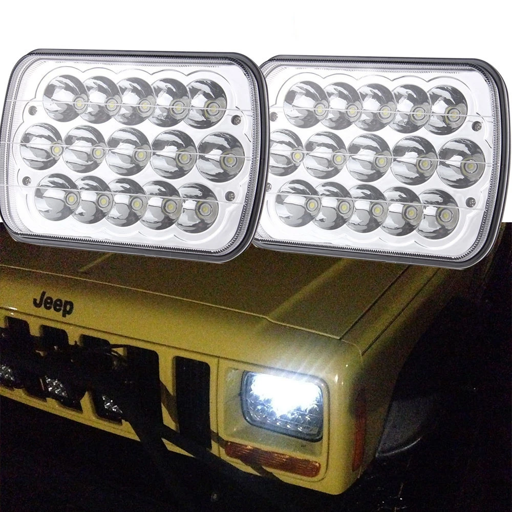 ФОТО 7X6 Inch 27450C Pair Of Rectangular LED Headlights 5X7 For Ford Van Jeep XJ YJ 