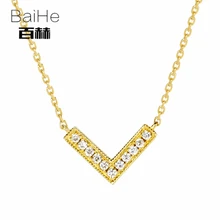 BAIHE Solid 14K Yellow Gold 0.06ct Certified H/SI Genuine Natural Diamonds Women Trendy Fine Jewelry Elegant unique Necklaces