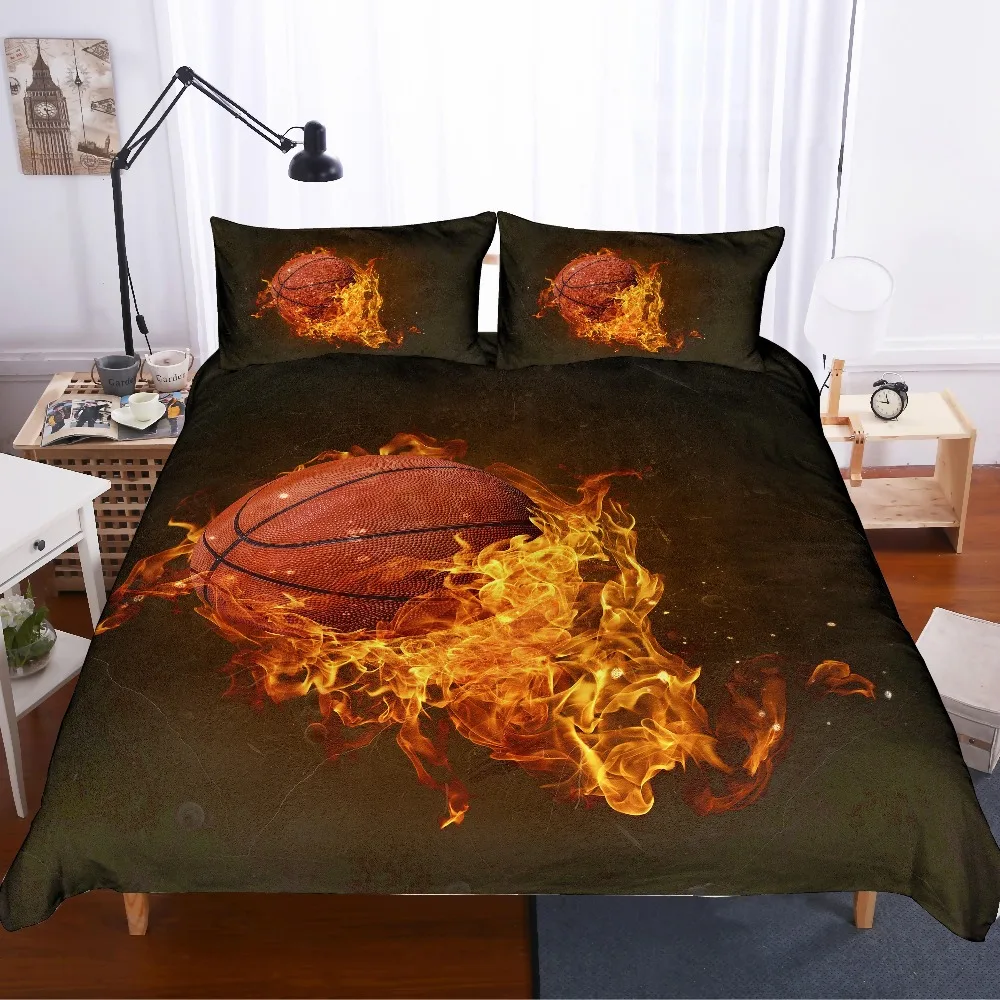 

3D print Basketball Bedding set burning basketball in the dark friends/kids gift, Duvet cover set Home Textiles