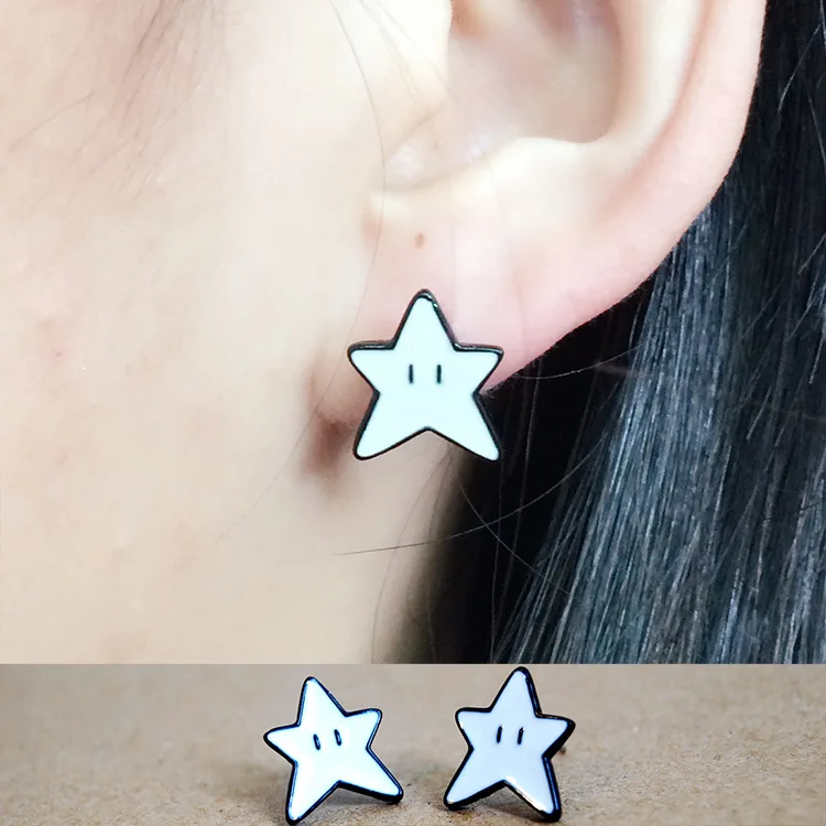 

White Five-Pointed Star Fashion Anime Cartoon Earring Cute Animal Stud Earrings For Women Girls Kids XMAS New Gift