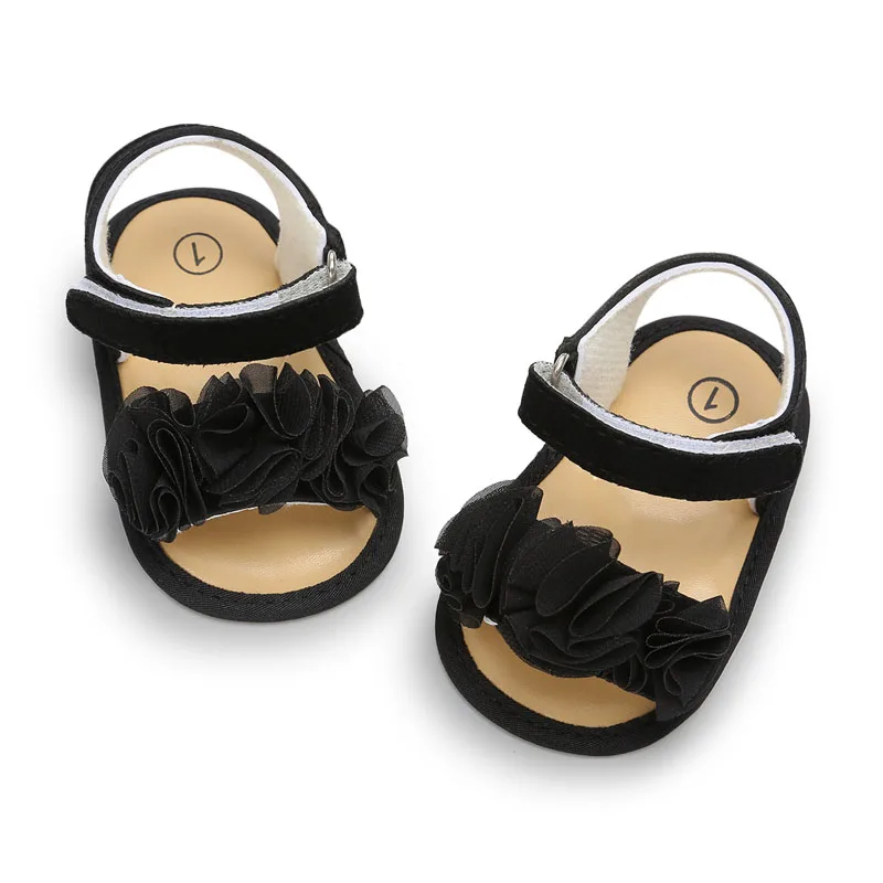 Летний милый, для новорожденных девочек принцесса цветок первые ходунки мягкие Soled младенческой Малыши обувь для девочек - Цвет: Черный