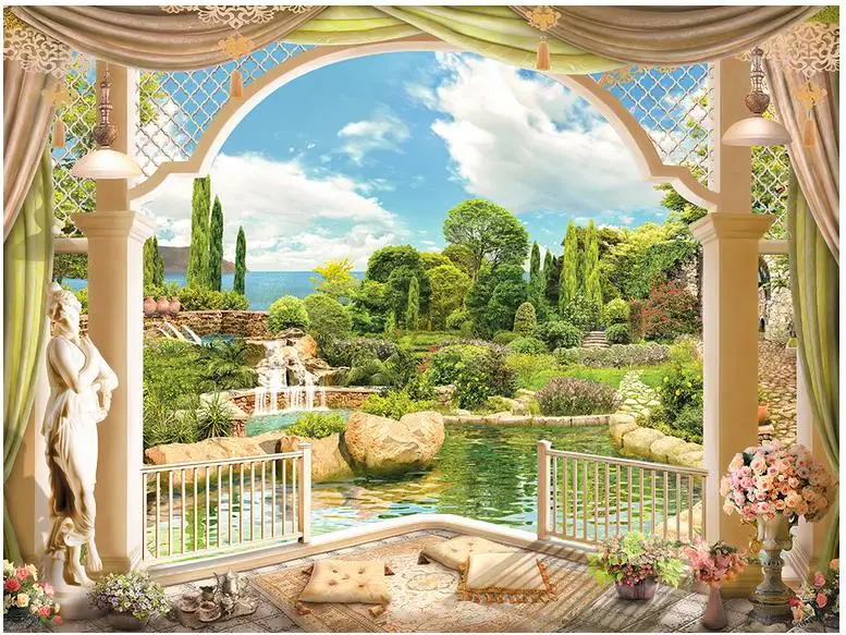 

Customized 3d photo wallpaper 3d wall murals wallpaper European garden scenery Roman column 3 d TV setting wall paper home decor