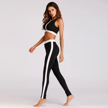 Women tracksuit sexy,gym workout sports yoga crop tank top bra and tummy control pants set