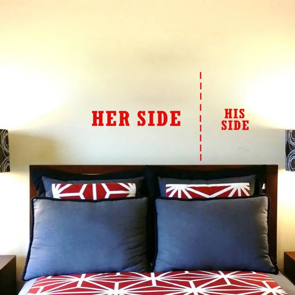 

His Side Her Side Bedroom Wall Decal Headboard Creative Love Stickers Wedding Gift