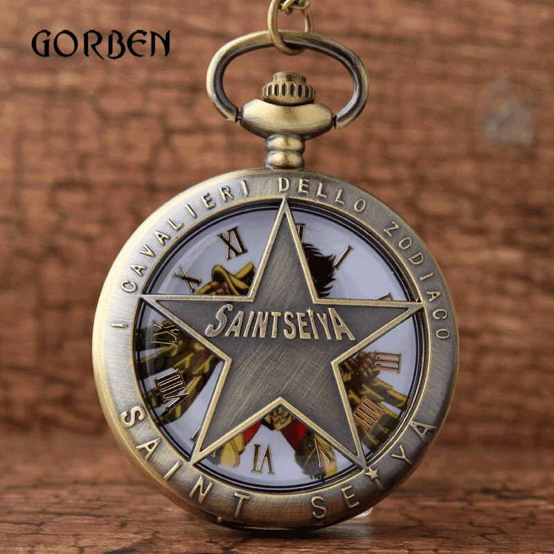 

Vintage Anime SAINT SEIYA Pocket Watch Necklace Chain for men Antique soldiers Quartz pocket watches for fans Relogio De Bolso