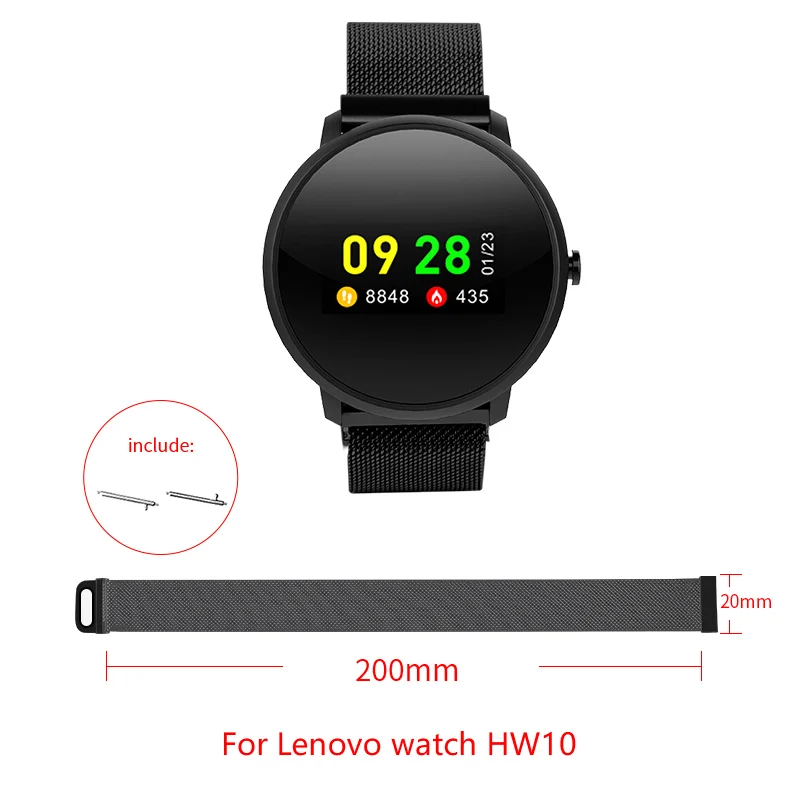 

20mm Milanese Loop Strap For Lenovo watch HW10 Replacement strap Loopback Magnetic buckle adjustable size watch HW10 strap