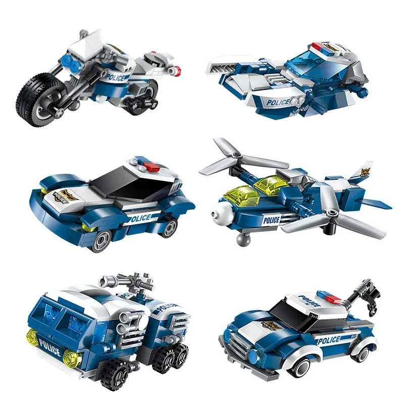 577pcs Building Block 6in1 Police The War Generals Robot Car Enlighten Plane Moto Boat Legoings Brick Toys For Children Gifts