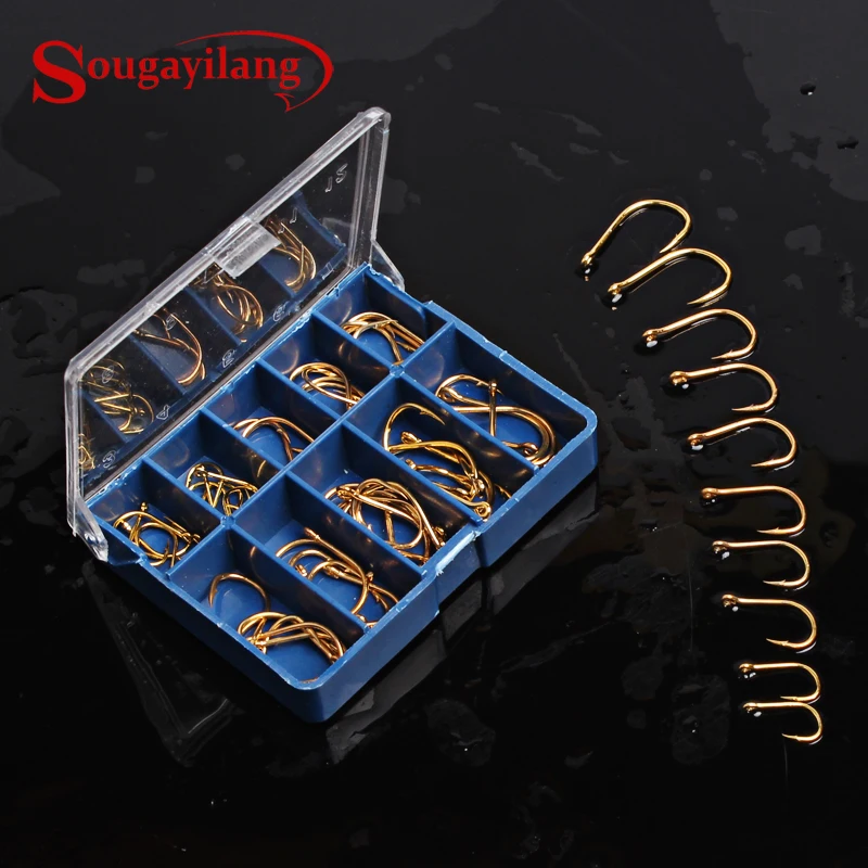 

Sougayilang 70pcs High Carbon Steel Fishing Hooks with Box Portable 10 Size Fishing Tackle Gear