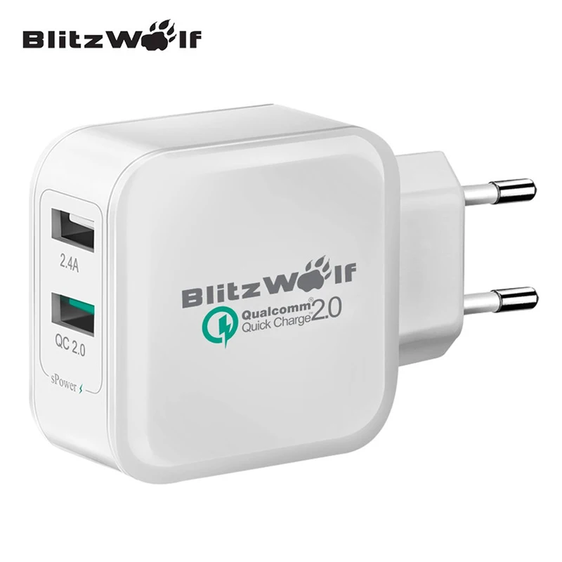 BlitzWolf Hot EU QC2 0 2 4A 30W Certified Dual USB Quick Fast Phone Charger Adapter
