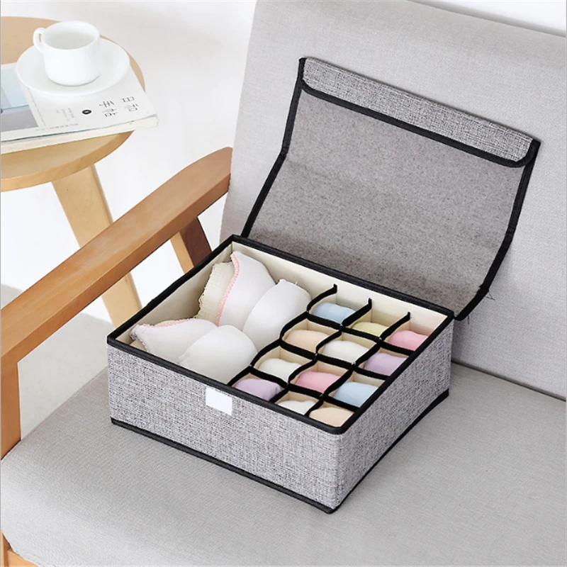 

Multi Functional Grid Storage Box Underwear Panties Storage Box Cloth Covered Box Can Be Washed Socks Underwear Sub