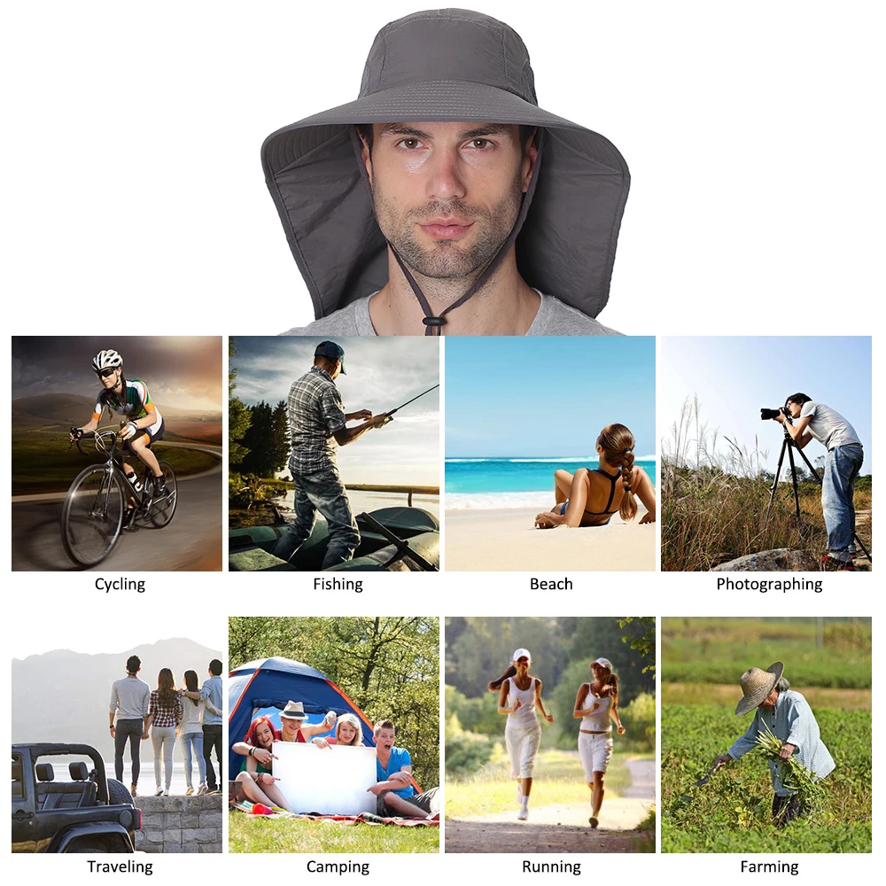 Fishing Cap Wide Brim Unisex Sun Hats For Fishing with Neck Flap for Travel Camping Hiking Boating