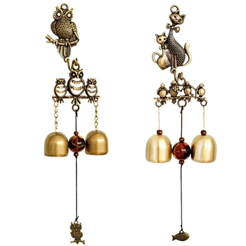 

idYllife Garden Wind Chimes Yard Home Decoration Copper Bell Door Bell Outdoor Carillon Store Bell Creative Owl Cat Exterior
