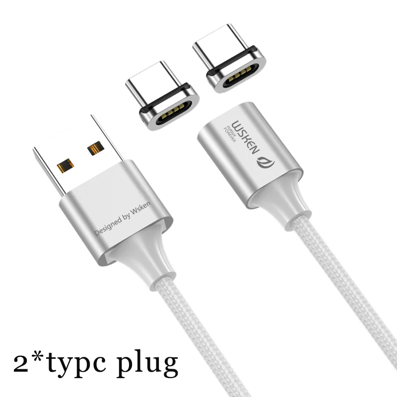 WSKEN X2 магнитное зарядное устройство для iPhone XS XR Micro usb type C кабель 3A Быстрая зарядка для samsung S9 S8 Note 9 USB-C адаптер для телефона - Цвет: type c with 2 plugs