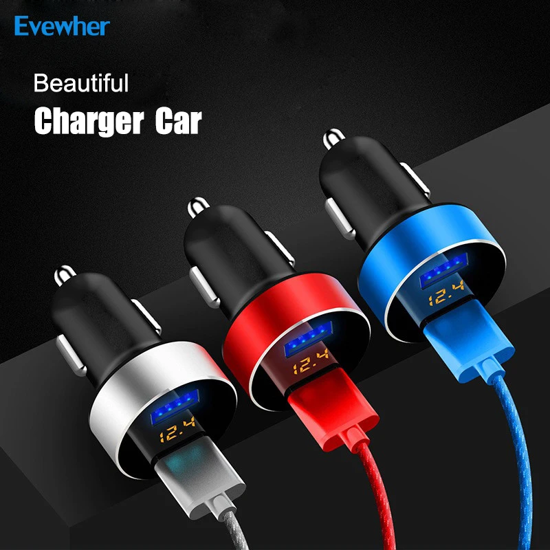 Evewher 3.1A Dual USB LED Display Mobile Phone Car Chargers For iphone