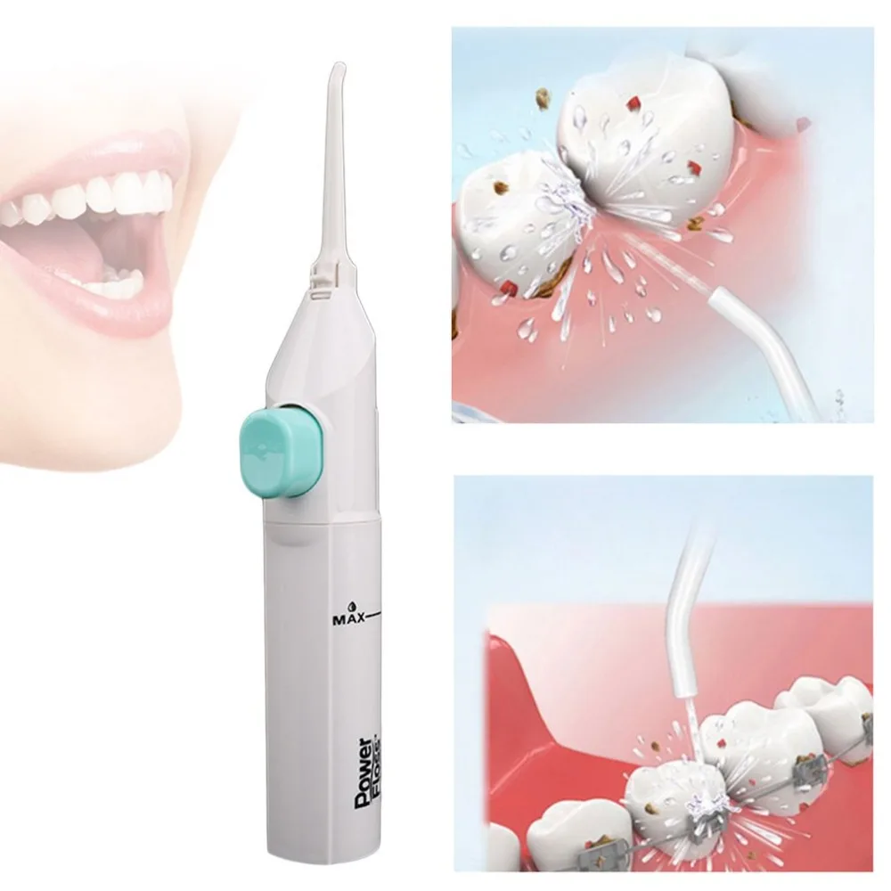 

New Portable Air Powered Floss Dental Water Jet Cords Tooth Pick Dental Cleaning Whitening Teeth Kit Mouth Cleaner No Batteries