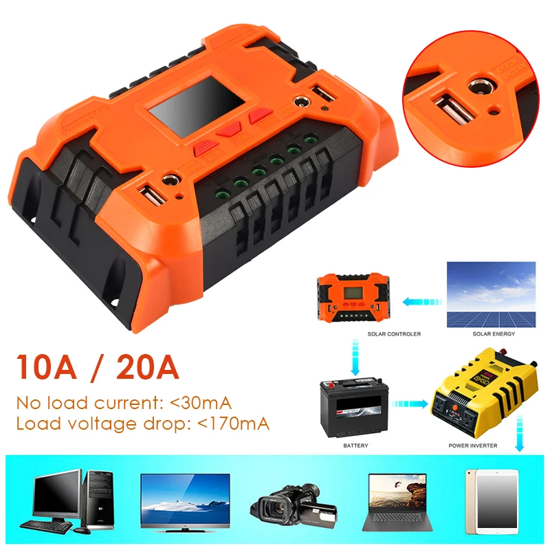 

Vehemo 10A 20A PWM Solar Energy Solar Charge Controller Power Solar Panel Regulator for Intelligent Adapter Control Charger