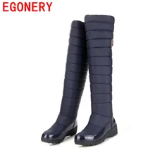 EGONERY shoes 2016 women fashion knee high boots modern winter high quality falt with shoes down round toe slip-on snow boots