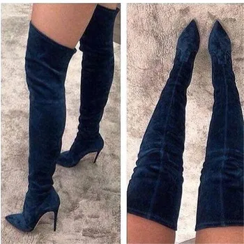 

Fashion Suede Slim Over The Knee Thigh High Boots Pointed Toe Stiletto High Heels Long Gladiator Boots Party Dress Shoes Women