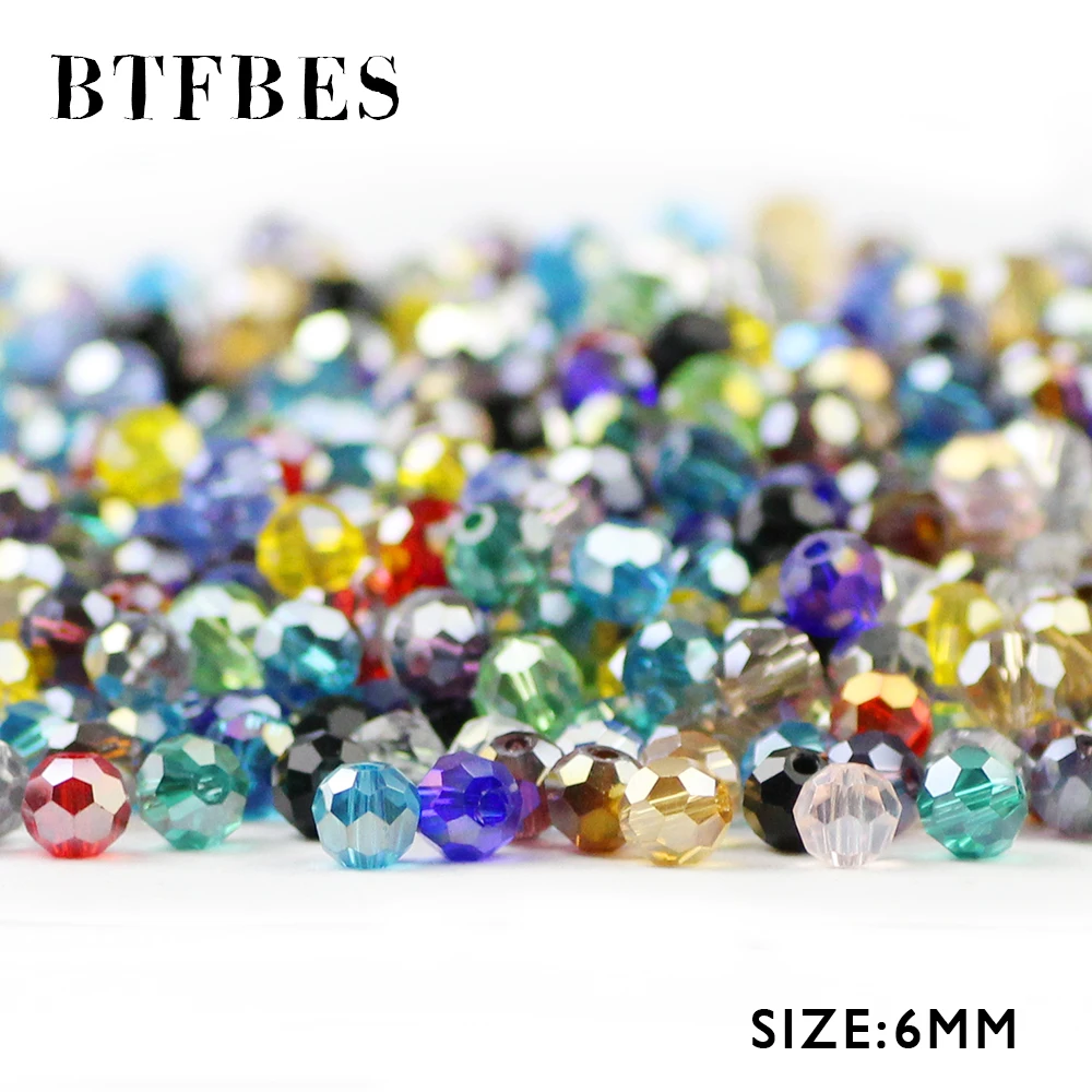 

BTFBES 6mm Football Faceted Austrian Crystal Ball Beads 50pcs Round Sphere Glass Loose Bead Handmade Jewelry Bracelet Making DIY