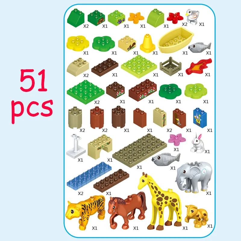 GOROCK 51 шт. большой размер строительные блоки зоопарк забавные животные слон жираф большие кирпичи Семья Детские игрушки совместим с Duplo