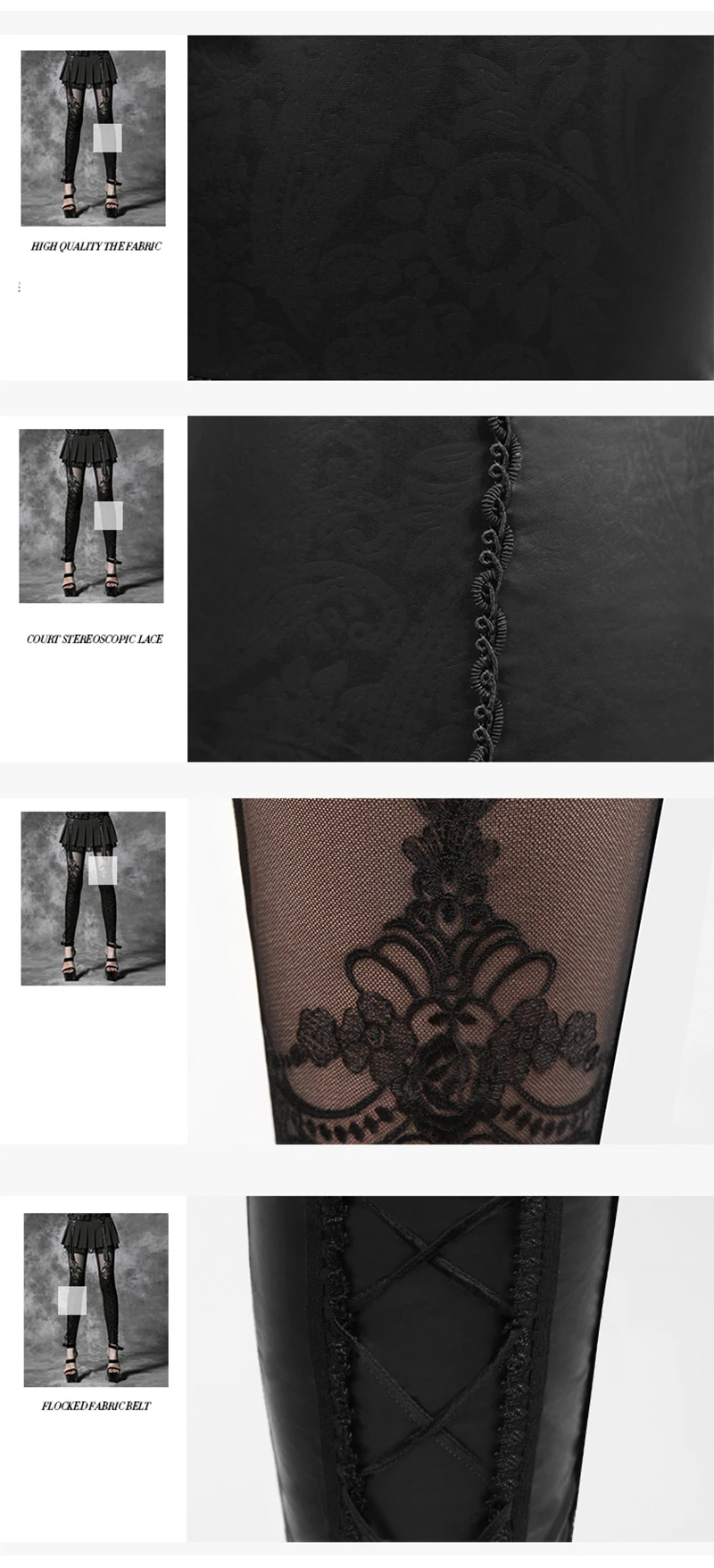 Панк RAVE Для женщин Sexy Хорошее эластичный стекаются связывают кружевные леггинсы Готический Ретро Черное лоскутное тонкие длинные штаны