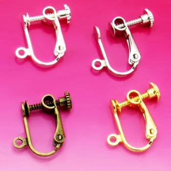

10Pcs Brass Screw ear clip Non-Pierced Earring Converter with Loop Plastic Earring Pads Earrings Jewelry Findings Component