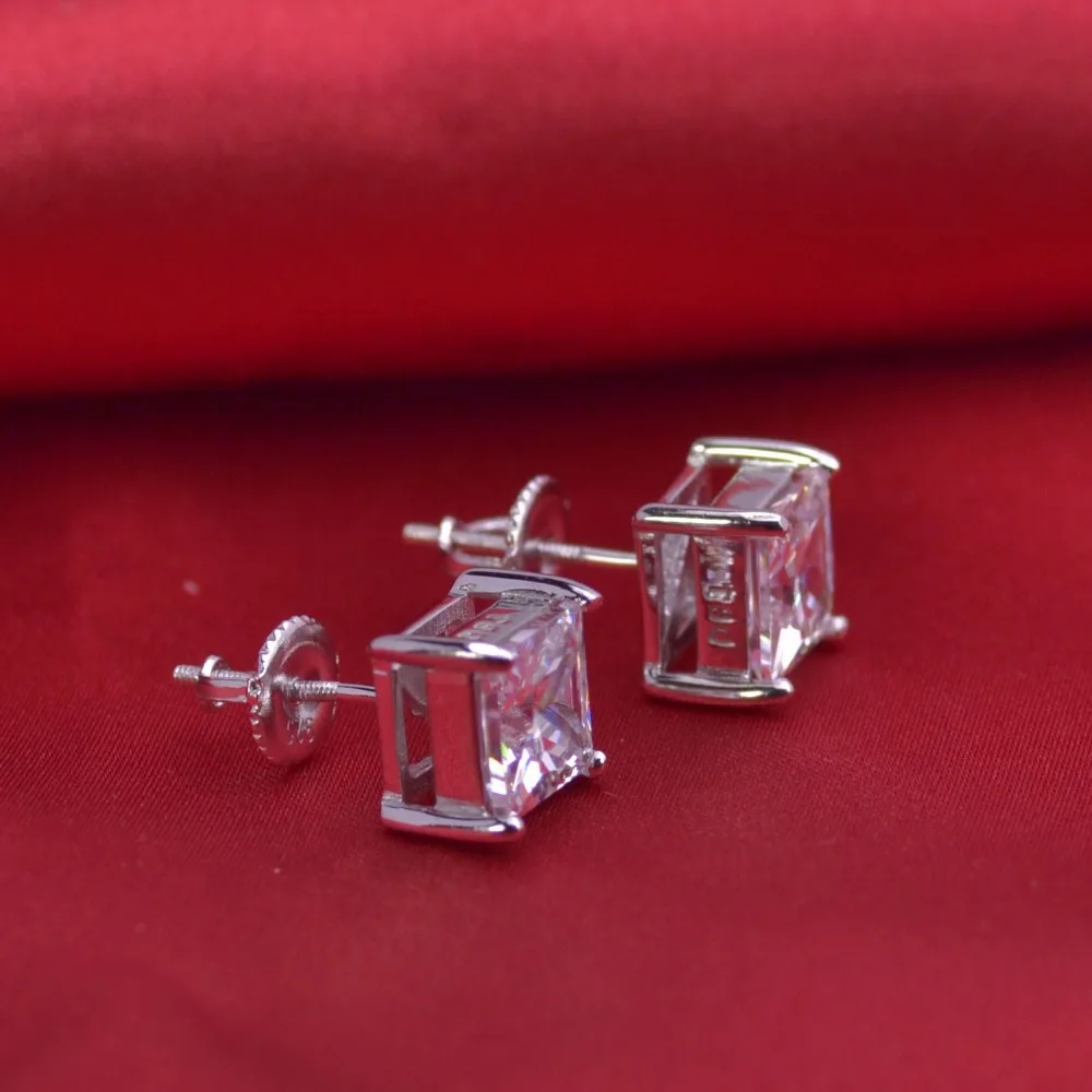 

LSE941 Screw Back 925 silver earring women jewelry earrings stone 7mm
