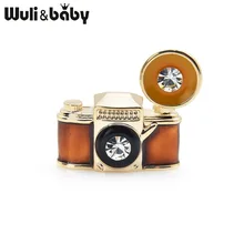 Wuli & baby Retro Brown esmalte Cámara broches mujeres hombres Metal fiesta banquete broche Pins regalos de Año Nuevo