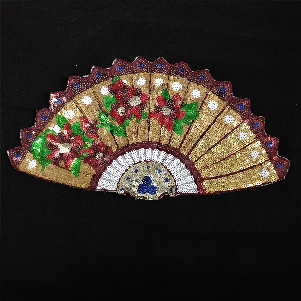 

2pc Embroidered Iron on Patch Fan Applique Sequined for T-shirt Jacket Clothes Bag DIY Repair Craft P144