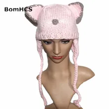 BomHCS/Милая женская шапка для девочек с изображением кота; Забавный подарок; вязаная зимняя Толстая шапочка ручной работы; шапка с ушками
