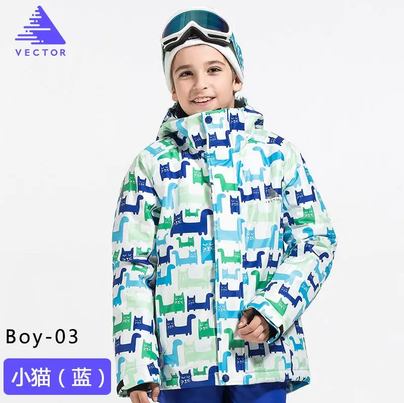 Векторная теплая зимняя детская Лыжная куртка для мальчиков и девочек, куртки для катания на лыжах и сноуборде, Детские ветрозащитные водонепроницаемые уличные зимние пальто для детей - Цвет: Boy  03
